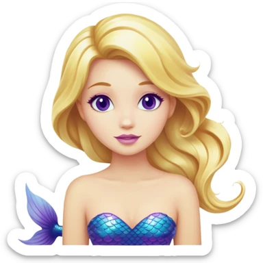 blonde hair mermaid blue and purple tail sticker