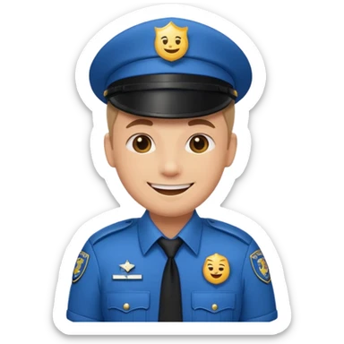 smiling mall cop with a badge, emoji style sticker