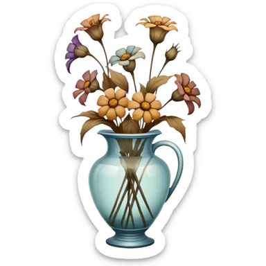 dead wilted flowers hanging in a vase sticker