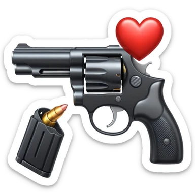 Black hand gun shooting a heart bullets out of the tip  sticker
