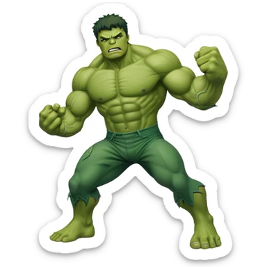 Hulk fighting, strong green muscular superhero in action pose sticker