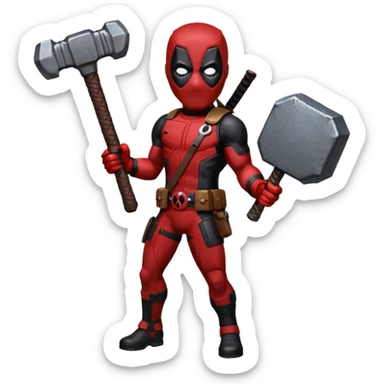 Deadpool holding thors hammer sticker