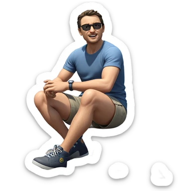 sitting boy by the ocean sticker