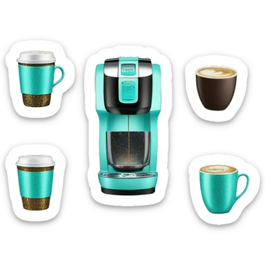 Realistic tiffany blue glitter keurig coffee machine.  sticker