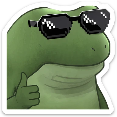 bufo with triangle 8 bit sunglasses full black, confident smile sticker