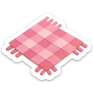 cute pink picnic mat, paper craft style, textured and layered, white background sticker