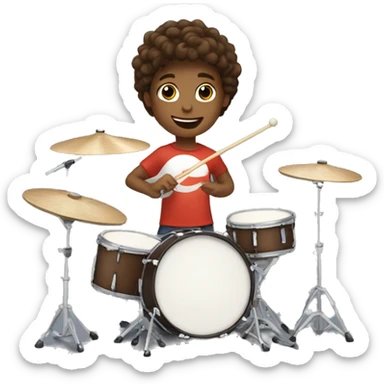 Kid with waves brown hair playing a drum kit  sticker