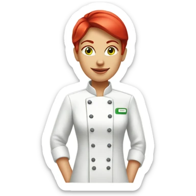 green eyed  red short haired female chef sticker