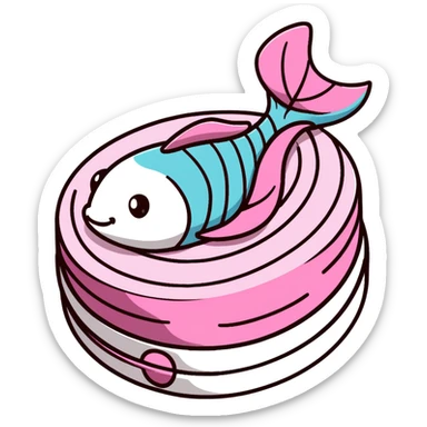 cute fish cake with pink swirl, white base with pink spiral pattern, narutomaki, kawaii Japanese food sticker