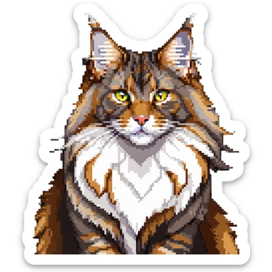 majestic maine coon cat with fluffy fur and fierce but cute face sticker