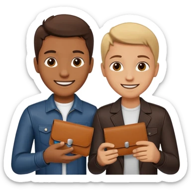 persona devolviendo billetera a otra persona una persona canela y otra persona blana, pero que esten felices sticker