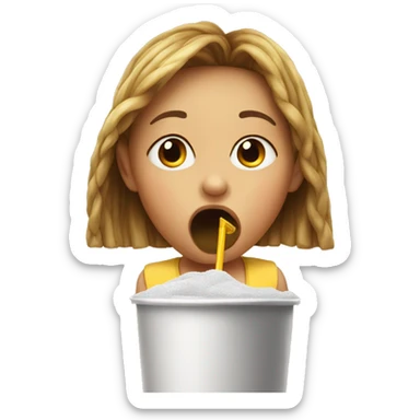 girl drinking from an extremely big straw, covering her whole mouth sticker