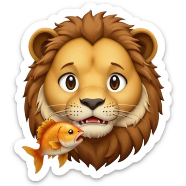  A lion eating a fish, feeling sad, cry, portrait, bust up sticker