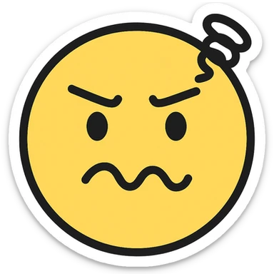 confused and annoyed face, color outline icon style, with a squiggly mouth sticker