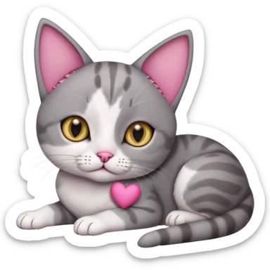 full body tiny short hair dark grey and white cat with hazel eyes lying down sticker
