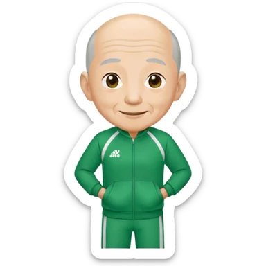 Oh Il-nam:  Age: 70s
Appearance: A frail old man with short gray bald hair, deep wrinkles, and a kind-looking smile.
Outfit: Green player tracksuit  sticker