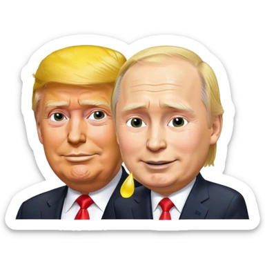 Trump soaked by yellow rain with Putin smiling  sticker