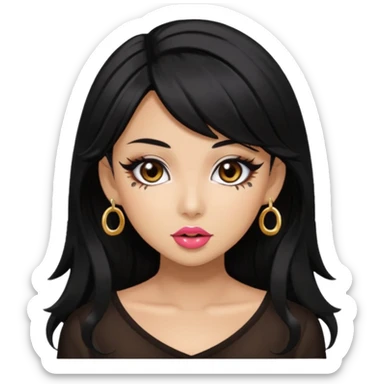 Gyaru girl black hair glossy lips sticker