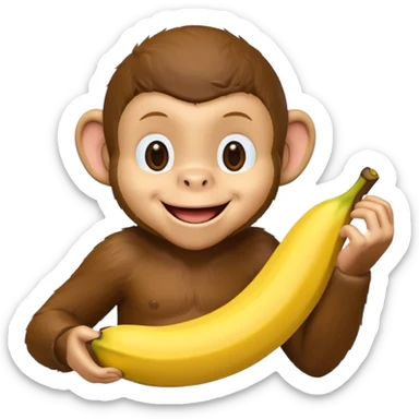 Curious George monkey peeling a banana sticker