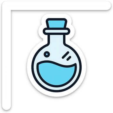minimalist and serious Discord role icon of a stylish potion bottle with a round bottom, suspended in the air, glassy and clean, #6fe8f3 as the main color sticker