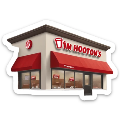 “Tim Hortons store with a red and white color scheme, featuring the classic Tim Hortons logo, a warm and welcoming design that represents a popular coffee and donut shop.” sticker