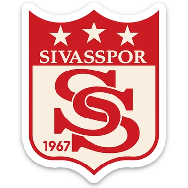 Sivasspor futbol kulübü logosu, kırmızı ve beyaz renkler, kalkan şeklinde, modern ve net hatlar, Türk futbol takımı amblemi sticker
