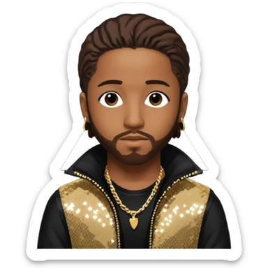 Omarion from B2K with long dark brown hair, black sequin outfit sticker