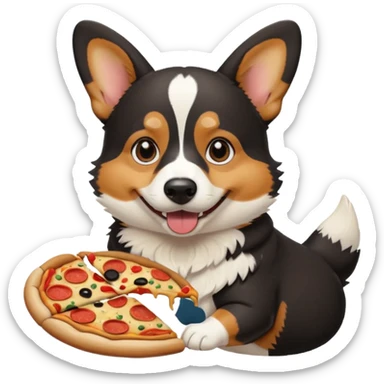 black tri-color corgi eating pizza sticker