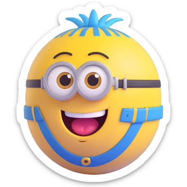 3d sphere with a cute yellow minion face, big eyes, smiling sticker