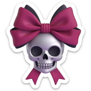 3D emoji gothic bow, deep ruby velvet, silver skull charm, black rose center, rich and gothic sticker