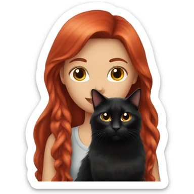 Red long hair girl with black cat sticker