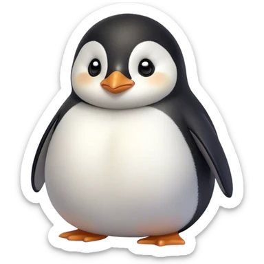 Cinematic chubby penguin, round fluffy body, tiny beak and feet, soft glowing feathers, gentle happy eyes, slightly tilted head, warm and irresistibly cute. sticker