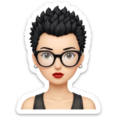 white woman mohawk curly cut black hair with glasses sticker