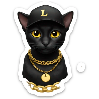 Black cat with LA fitted cap on and gold chains sticker