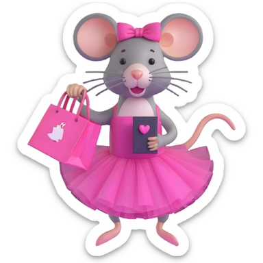 rat with a pink dress and tutu holding a Sephora shopping bag sticker
