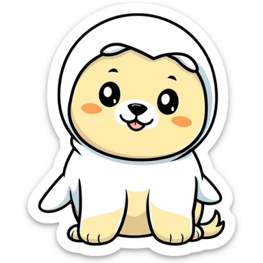 Puppy wearing a baby seal costume sticker