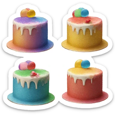 Realistic cake with colorful glitter sticker