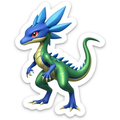 Shiny Aural Inteleon-Sceptile-Greninja-Fakémon-fusion (full body) sticker