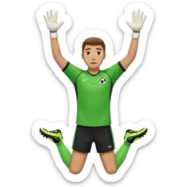 soccer goalkeeper green shirt, shorts football boots arms up sticker