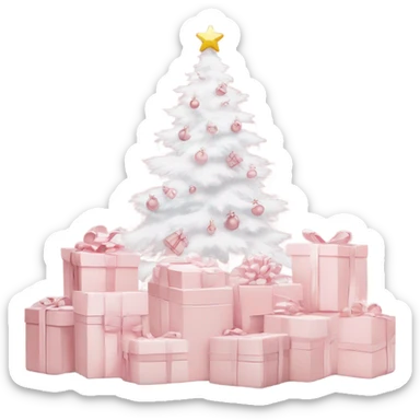 Light pink Christmas gifts under a white Christmas tree  sticker