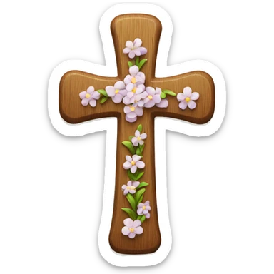 Wooden Christian cross with small flowers on it sticker