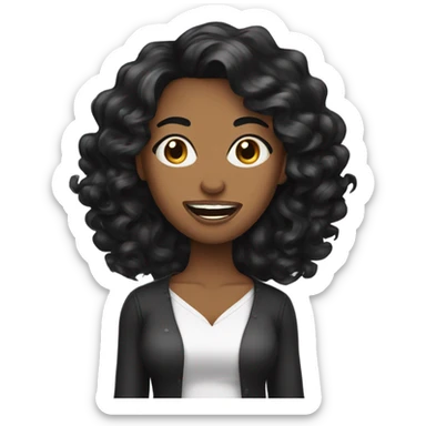 Woman black hair long curl big mouth sticker