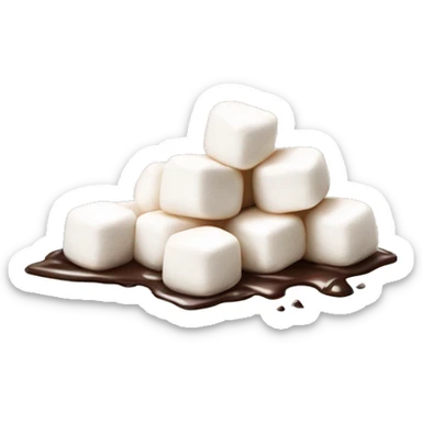 small pile of isolated realistic white marshmallows with chocolate drizzled on top. sticker