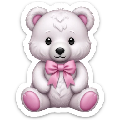 white bear with pink ribbon sticker