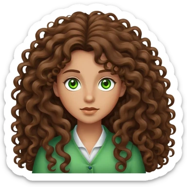 Character with extremely long massive voluminous curly brown hair and bright green eyes sticker