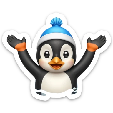 A cheerful penguin swimmer in swim cap, doing a playful backstroke with water rings popping around.
 sticker