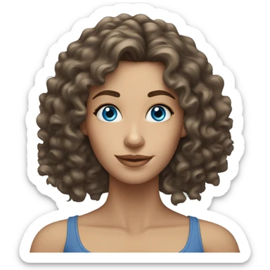 Blue-eyed Caucasian brunette woman with long curly hair  sticker