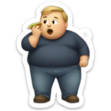A fat guy eating a door sticker