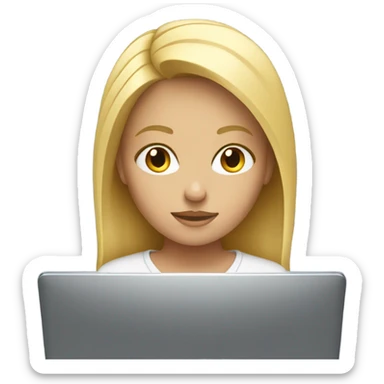 A blonde girl working on her laptop in a beige aesthetic setting.  sticker