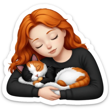short hair Ginger Girl sleeping with a black and white bigger cat  sticker